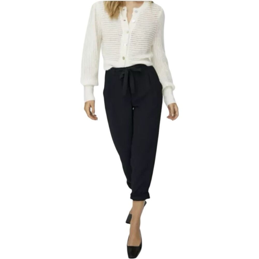 Wilfred Aritzia Black High Rise Allant Cropped Trousers Sz 4 Tie Waist Business